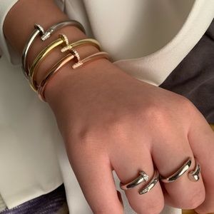 Silver Nail Bangle Bracelet CZ Stoned 925 Sterling